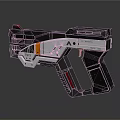 Futuristic Sci Fi Weapon Gun Featuring Metal Structure And Orange White Black Panel Design