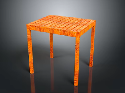 Stylish Orange Square Striped Table With Four Legs For Home Furniture 3d model
