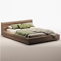 Wooden Platform Bed with Green White Pillows and Gray Blanket in Different Angles