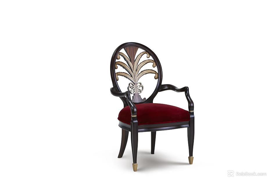 Elegant Single Sofa With Black Frame Red Cushion Decorative Backrest And Gold Legs 3d model 