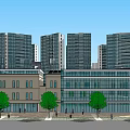 Modern High Rise Residential Buildings With Glass Facade And Waterfront Green Space
