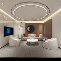 Modern Public Office Space With Open Layout Computer Desks Wooden Walls And Glass Partition