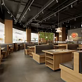 Modern Hot Pot Restaurant Interior With Open Layout Wooden Decor And Food