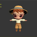 Cute 3D Boy Character With Straw Hat Red Hair White Shirt And Outstretched Arms