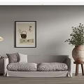 Light Gray Upholstered Two Seater Sofa With Floor Lamp Wall Art And Potted Plant