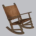 Vintage Wooden Leisure Rocking Chair With Leather Seat Scalloped Edges And Carved Armrests