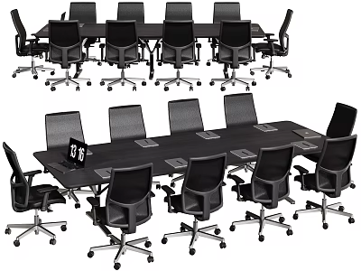 Modern Rectangular Conference Table With Black Rolling Office Chairs And Professional Setup 3d model