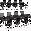 Modern Rectangular Conference Table With Black Rolling Office Chairs And Professional Setup