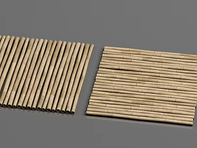 Natural Bamboo Sticks in Vertical and Stacked Arrangements on Gray Surface 3d model