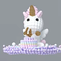 Inflatable Unicorn With Pink White Golden Horn Wings Cake Base And Purple White Balls