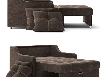 Comfortable Brown Tufted Sofa Ottoman With Storage And Decorative Cushions 3d model