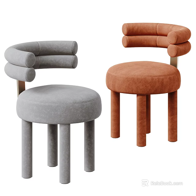 Modern dining chairs in gray and orange with round seats curved armrests and cylindrical legs 3d model 