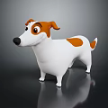 Cute Cartoon Style White And Brown Dog 3D Model With Big Eyes On Dark Background
