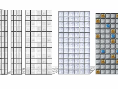 Various Glass Block Wall Designs With Grid Patterns And Decorative Elements 3d model