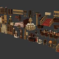 Vintage Home Furniture Collection Including Cabinets Tables Chairs Bed Chandelier Fireplace And Decorative Items