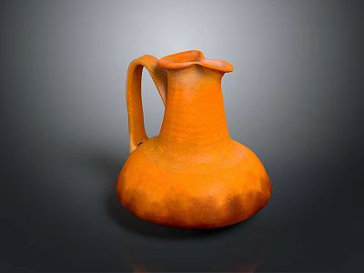 Artistic Handcrafted Orange Ceramic Jug Sculpture With Handle And Spout Design 3d model