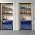 Modern Wine Cabinet With Metal Frame Glass Doors And Wine Bottles Glassware