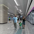 Modern Metro Station Platform With Passengers Glass Doors Columns And Bright Lighting
