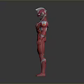 Red Ultraman Character In Tight Bodysuit With White Patterns And Blue Chest Gem