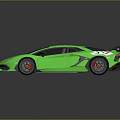 Green High Performance Sports Car With Rear Spoiler Black Wheels Red Interior Shiny Surface