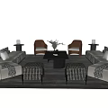 Modern Sofa Coffee Table Combination With Two Armchairs Checkered Ottomans Side Tables And Vase 3d model