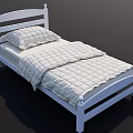 Simple White Wooden Single Bed With Quilted Bedspread And Pillow Design