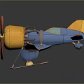 Blue and Yellow Vintage Propeller Passenger Airplane With Ski Landing Gear