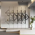 Modern Geometric Bookshelf With Glass Shelves Black Frame In Contemporary Interior With Potted Plant