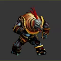 3D Fantasy Creature Character With Red Feathered Crest Colorful Armor And Battle Stance