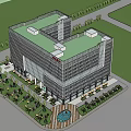 Modern Office Building With Glass Facade Green Roof Circular Plaza And Landscaped Surroundings