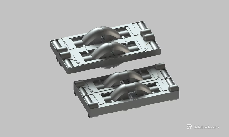 Two Gray Mechanical Components With Curved Sections And Grid Base Structure 3d model