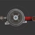 Industrial Metal Equipment With Red Flexible Hose And Valve Regulator