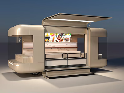 Modern Mobile Food Cart With Open Service Counter And Food Displays 3d model