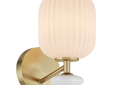 Elegant Wall Lamp With Gold Metal Base And White Ribbed Glass Lampshade 3d model