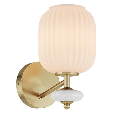 Elegant Wall Lamp With Gold Metal Base And White Ribbed Glass Lampshade 3d model