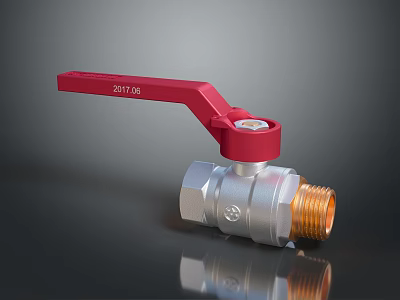 Industrial Ball Valve With Red Handle Silver Body And Brass Threaded End 3d model
