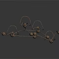 Modern Abstract Metallic Sculpture with Curved Wires and Hanging Beads Design