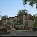 Modern Multi story Detached Villa With Large Windows Trees And Courtyard Driveway