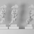 Three Face Shaped Decorative Figurine Set with Various Material Bases 3d model