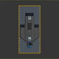 Futuristic Gray Vehicle Model With Blue Cockpit On Blue Platform With Yellow Black Stripes