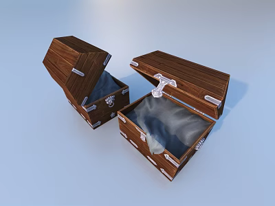 Open Wooden Chests With Brown Exterior Metal Clasps And Gray Lining 3d model