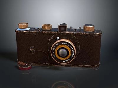 Vintage Brown Leather Classic Camera With Round Lens And Control Knobs 3d model