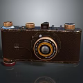 Vintage Brown Leather Classic Camera With Round Lens And Control Knobs 3d model