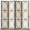 Four Panel Woven Room Divider With Geometric Patterns And Dark Frame 3d model