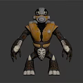 3D Model Of Creature Character With Golden Armor Masked Head White Claws And Spiked Back