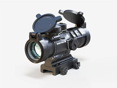 Black Tactical Optical Sight With Flip Up Covers And Mount Base 3d model
