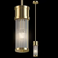 Modern Brass Pendant Light With Ribbed Glass Shade And Hanging Design
