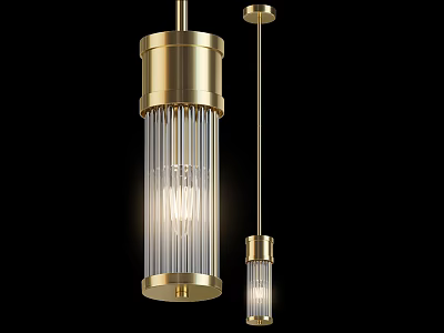 Modern Brass Pendant Light With Ribbed Glass Shade And Hanging Design 3d model