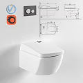 White Wall Mounted Toilet Featuring Control Panel and Technical Design Diagrams 3d model