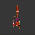 Red Rocket Model With White Details And Stand Structure On Dark Background 3d model
